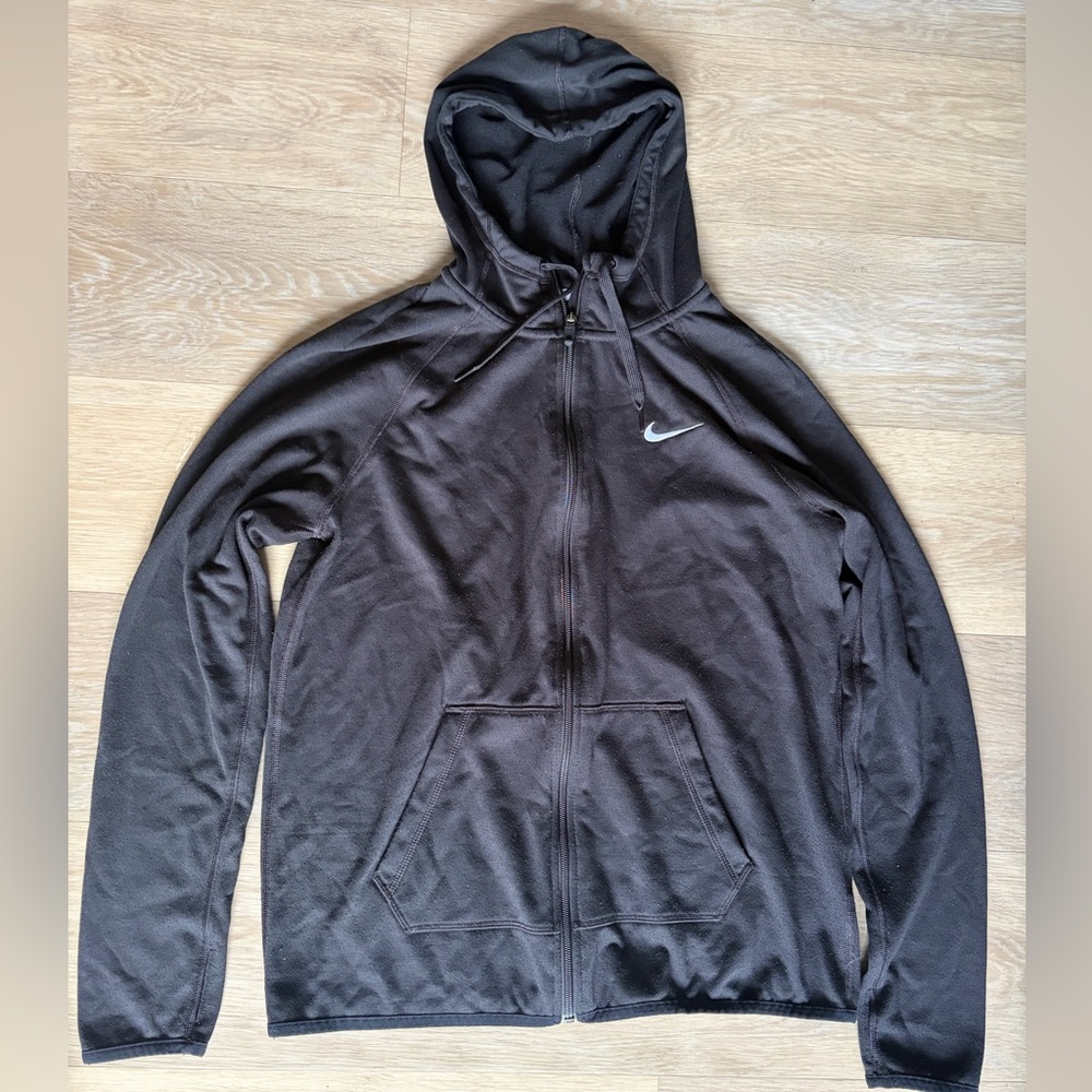 Nike Black Full Zip Hoodie – Swoosh Logo – Athletic Zip Up Sweatshirt